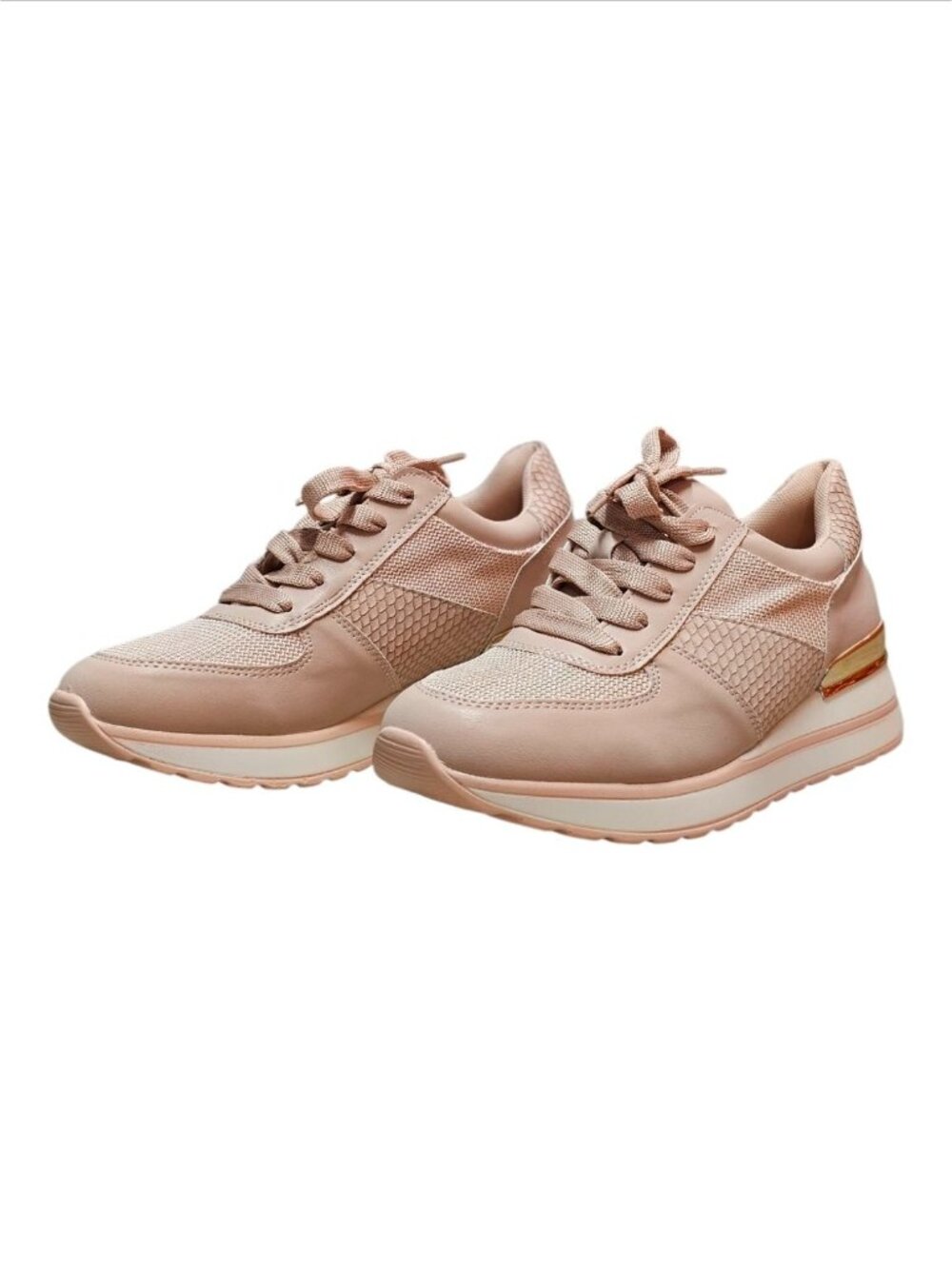 Blush Pink Womens Sneakers With Mesh Paneling & Gold Heel Accent - Picture 14 of 14